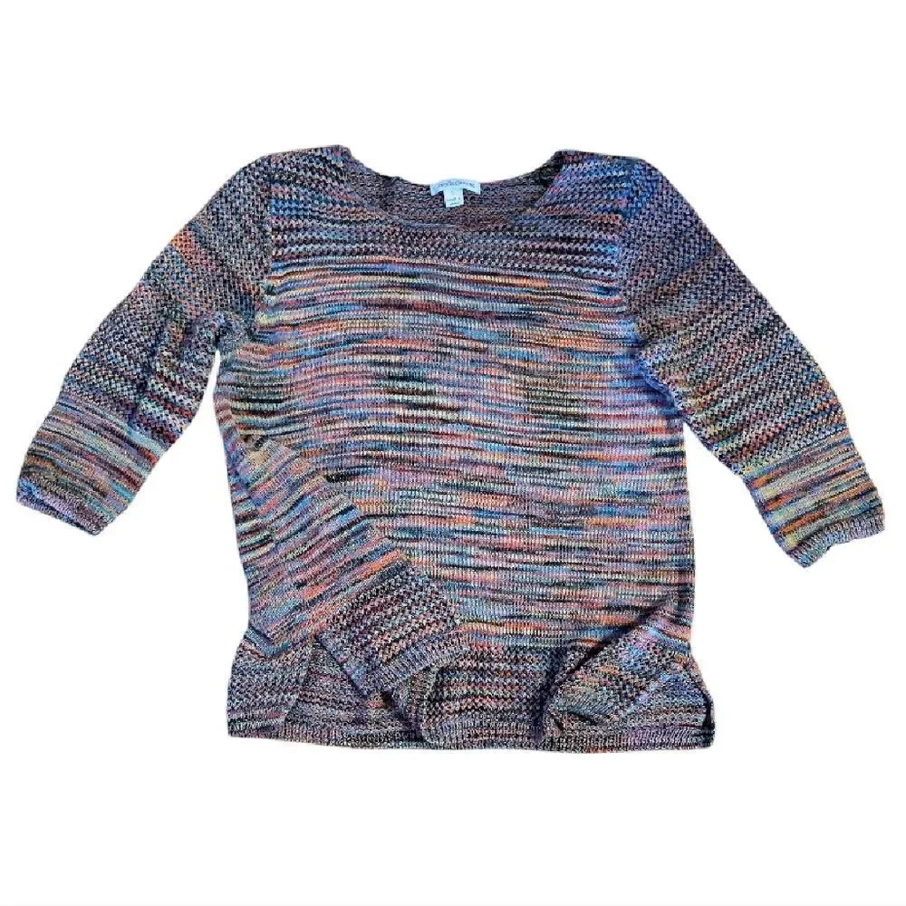 VTG JohnPaulRichard Colorful Elbow Sleeve Crochet‎ Knit Sweater Large